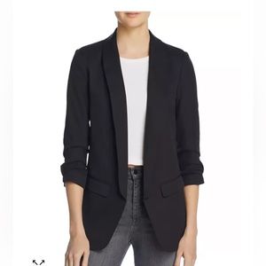 Aqua Women’s Black Jacket, ruched sleeves, open‎ front, lined, size small